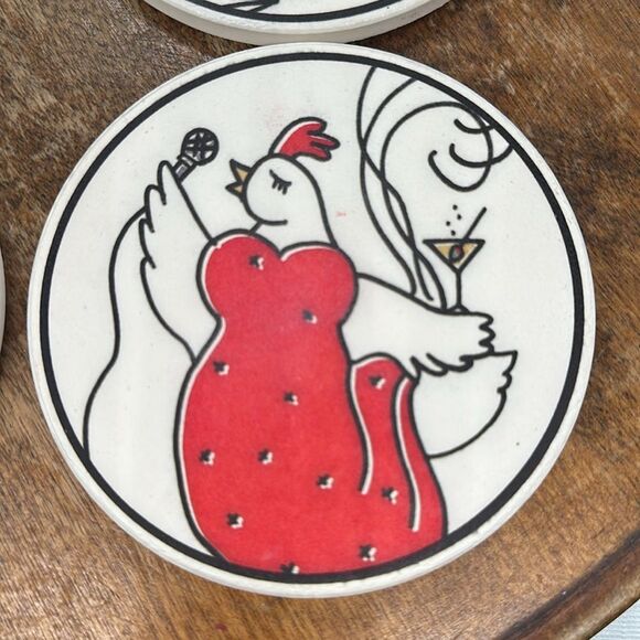 Cocktails Coasters Chickens Set of 4 in Box Absorbant - Picture 6 of 15